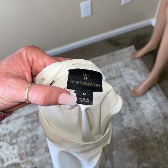 Worthington black & white halter blouse with side neck tie lightweight SZ M - Picture 3 of 9